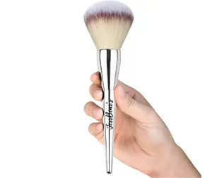 JerrBear Luxe Powder Puff Brush - Ultra-Soft Bristles for Flawless Application - Chrome Handle with Engraved Logo - Perfect for Daily Self-Care & TikTok Routines