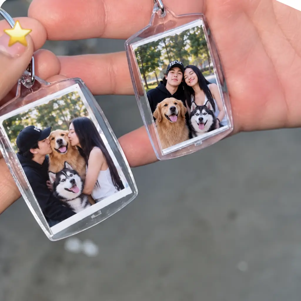 Personalized Photo Keychain with Family and Pets Design Unique Gift for Dog Lovers and Family Enthusiasts