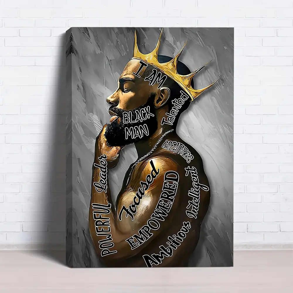 1pc Unframed Style Men's Black Crown Wall Art Print - Waterproof Inspirational Quote Poster, Multi-Size Modern Home Decor Decoration, Ready-to-Hang Empowerment Letterpress Paintings for Room with Wood Kitchen Box, Artistic Wall Arts, Bold Wall Arts