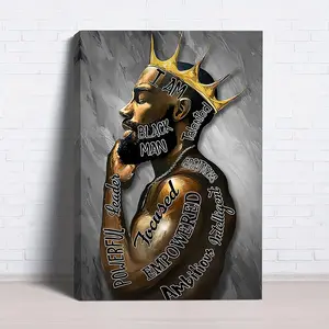 1pc Unframed Style Men's Black Crown Wall Art Print - Waterproof Inspirational Quote Poster, Multi-Size Modern Home Decor Decoration, Ready-to-Hang Empowerment Letterpress Paintings for Room with Wood Kitchen Box