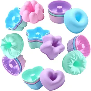 24Pcs 3 Inch Silicone Cupcake Baking Cups, Food Grade Non-Stick Muffin Liners, Reusable Silicone Molds (6 Shapes) Kitchenware - Home Improvement.