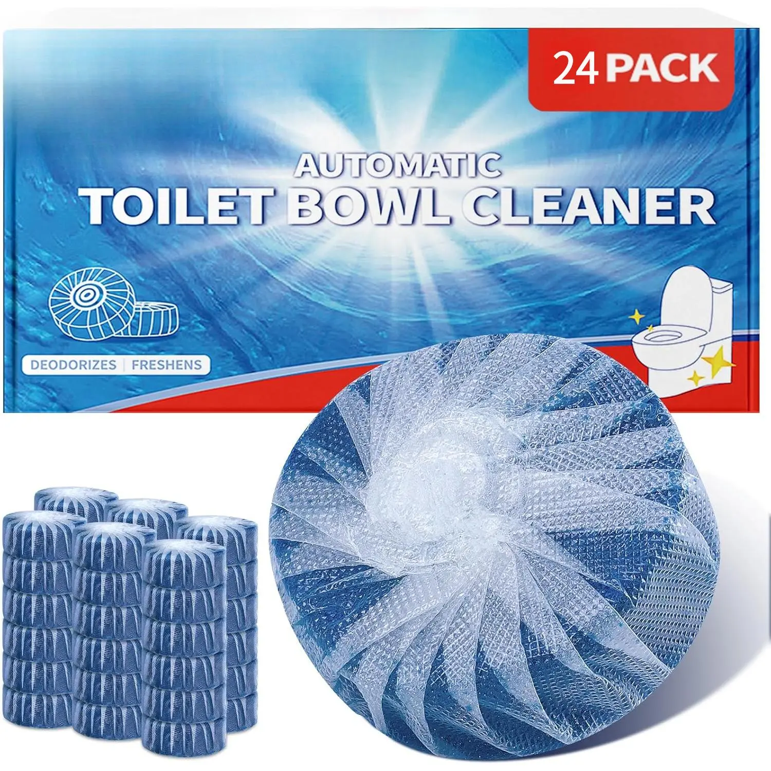 24-Pack Strong Decontaminating Toilet Tablets – Automatic Stain Remover & Bleach Alternative