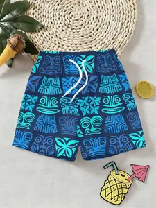 Boys' Drawstring Breathable Casual Shorts, Summer Vacation Essential, Birthday & Holiday Gift, Fitted Knee-Length Elastic Waist, Summer Style Shorts