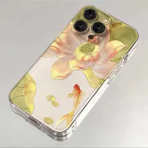 for use with iphone 17/16 pro max Golden Lotus Koi cases for use with iphone 15 plus 14 pro cases for women iphone 13/12/11 17 AIR New style phone case for use with iphone X/XS XSMAX 7/8 PLUS Creative Mobile Accessories Protection case