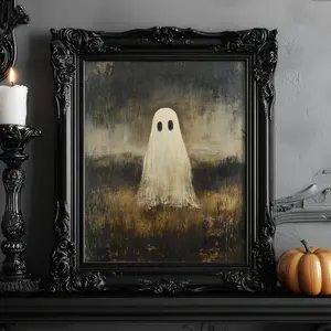 Halloween Ghost Wall Art, Vintage Spooky Ghost Print, Rustic Autumn Cottagecore Wall Decor, Halloween Retro Ghost Poster