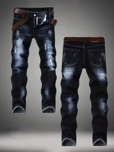 Men's Straight Leg Denim Slim Fit Jeans with Embroidery Design, Comfortable Casual Pants for Daily Wear, Stylish Fashion Bottoms Suitable All Seasons