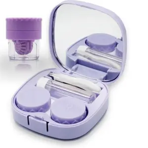 2026 Contact Lens Case Kit with Cleaner Washer, Contact Lenses Applicator Removal Tool Kit with Mirror Solution Bottle for Daily and Outdoor Use,Pink