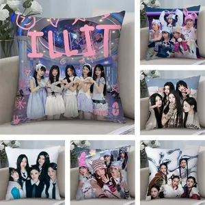 Kpop N-NewJeans Cushion Cover Soft Short Plush Fabric Double-Sided Print | Organic, Breathable,Sofa Pillow Case,Invisible zipper Mite Removal Durable Materia | Warm Winter Home Child Gift