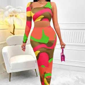 Rose Women's One-Shoulder Skirt Suit - Sexy, Polyester Fabric - Womenswear