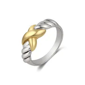 Aprilery Twisted Cable Two-Tone Ring Jewelry – Dainty Criss-Cross Band for Women, Everyday Statement Ring