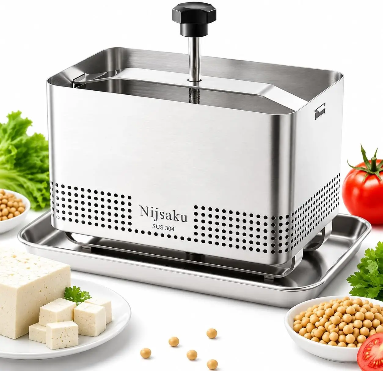 Tofu Press Stainless Steel Tofu Press & Paneer Maker - Cheese Press for Homemade Tofu, Paneer, Vegan Cheese - Heavy Duty Easy-to-Use Kitchen Tool with Adjustable Pressure BPA Free (Dishwasher Safe)