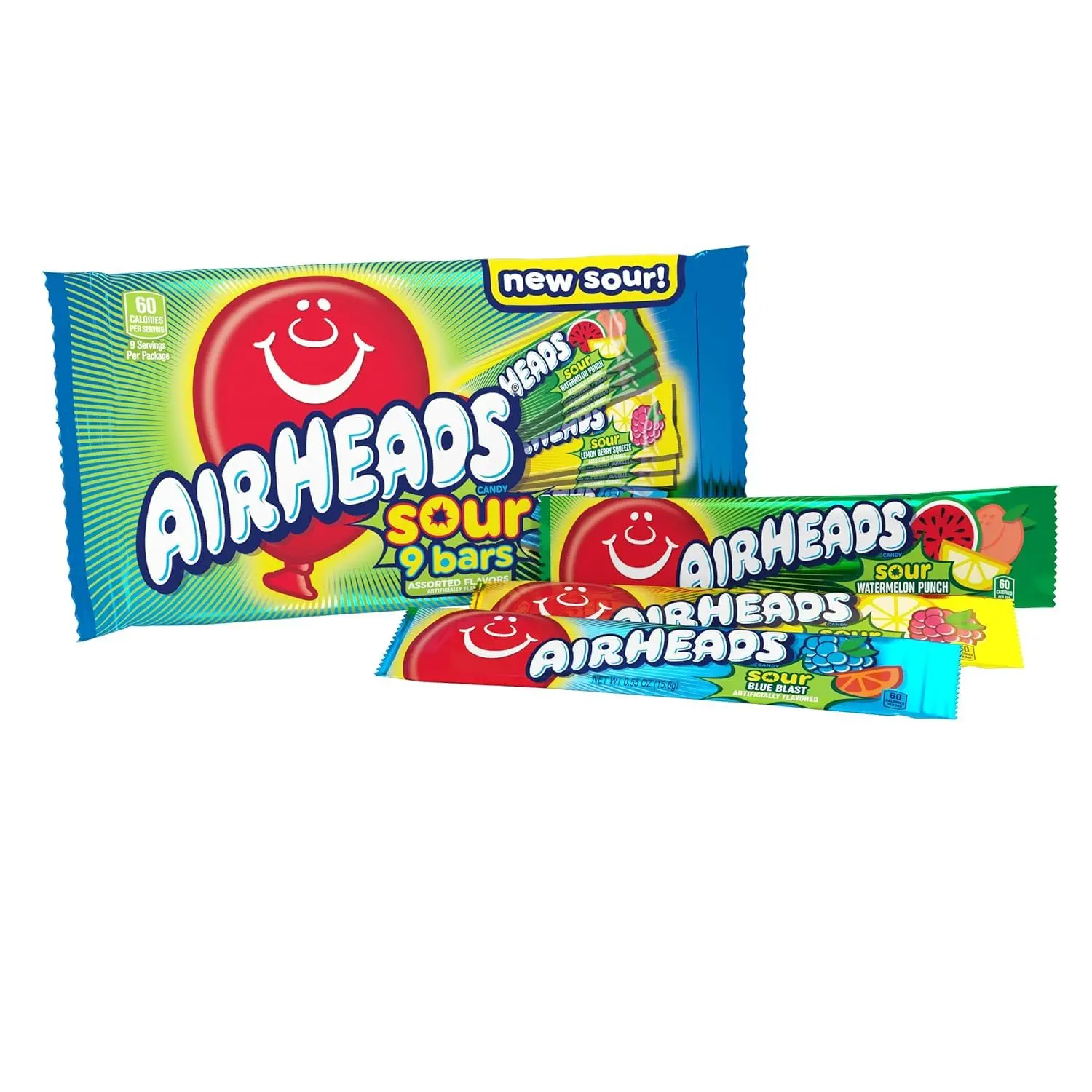 Sour Taffy Bars - 9-Count Individually Wrapped Candy Assortment, 3 Flavors Full-Size Chewy Dessert, Classroom Treat, Party Snacks, Goodie Bag Stuffer Fun