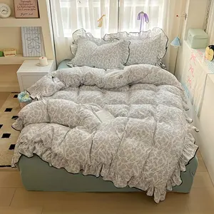 Water Washed Bubble Chiffon Polyester Leaf Large Lace Bedding Set, 3 Piece Bedroom Decor, Soft & Breathable Fabric, Breathable Duvet Set