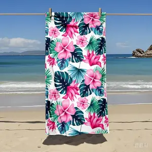 Tropical Floral Beach Towel, Quick-Dry Absorbent, Soft and Comfortable, Durable and Colorfast, Ideal for Family, Pets, Holidays, Pool Photos