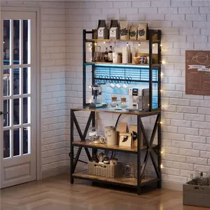 【Colorful Light Strip】Yaheetech Kitchen Bakers Rack, 5 Tiers Coffee Bar Table with 8 S Hooks, 64 Inches Tall Microwave Oven Stand with Storage for Spices, Pots, #TikTokShopBacktoSchool