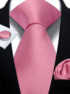 Elegant Men's Solid Color Tie Handkerchief Cufflinks Set, Perfect for Weddings Parties Business Casual, Durable Comfortable Accessories, Plain Ties