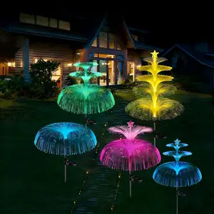 1Pcs Solar Ground Stake Light, Multi-Layer LED Jellyfish Design, Garden Decoration Lamp, 7 Color Modes Random Change, Outdoor Yard Pathway Decor, Solar Garden Lights