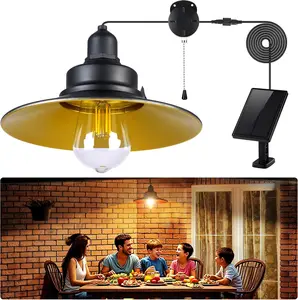 FabStyl Solar Pendant Light Indoor Outdoor, Solar Shed Light IP65 Waterproof Metal Powered Solar Chandelier, Gazebo Lights with Pull Cord for Garden, Chicken Coop, Gazebo, Barn, 2-Level Dimmable Warm White