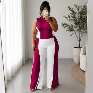 Plus Size Women's 2-Piece Pants Set –  Sleeveless Tunic Top & Wide Leg Pants, Flowy Loose Fit Dressy Casual Matching Outfit, Elegant Summer Vacation, Church & Party Wear