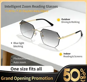 Smart Auto Zoom Photochromic Blue Light Blocking Glasses, Ultra-Lightweight Frame with Soft Silicone Nose Pads, Unisex Comfort Eyewear