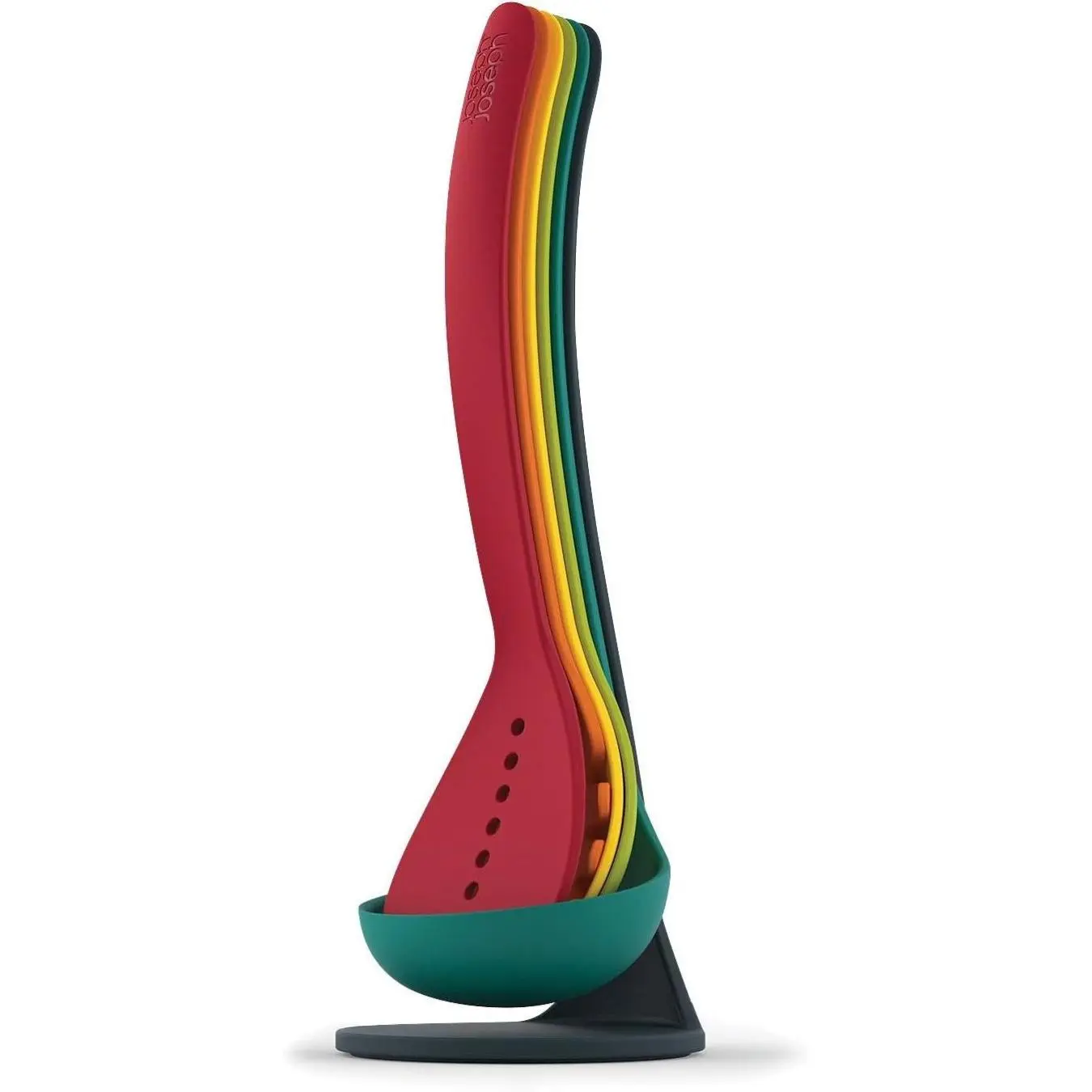 Nest Utensils Compact Stacking Kitchen Tool Set with Magnetic Storage Stand Nylon, 5-piece, Multicolored
