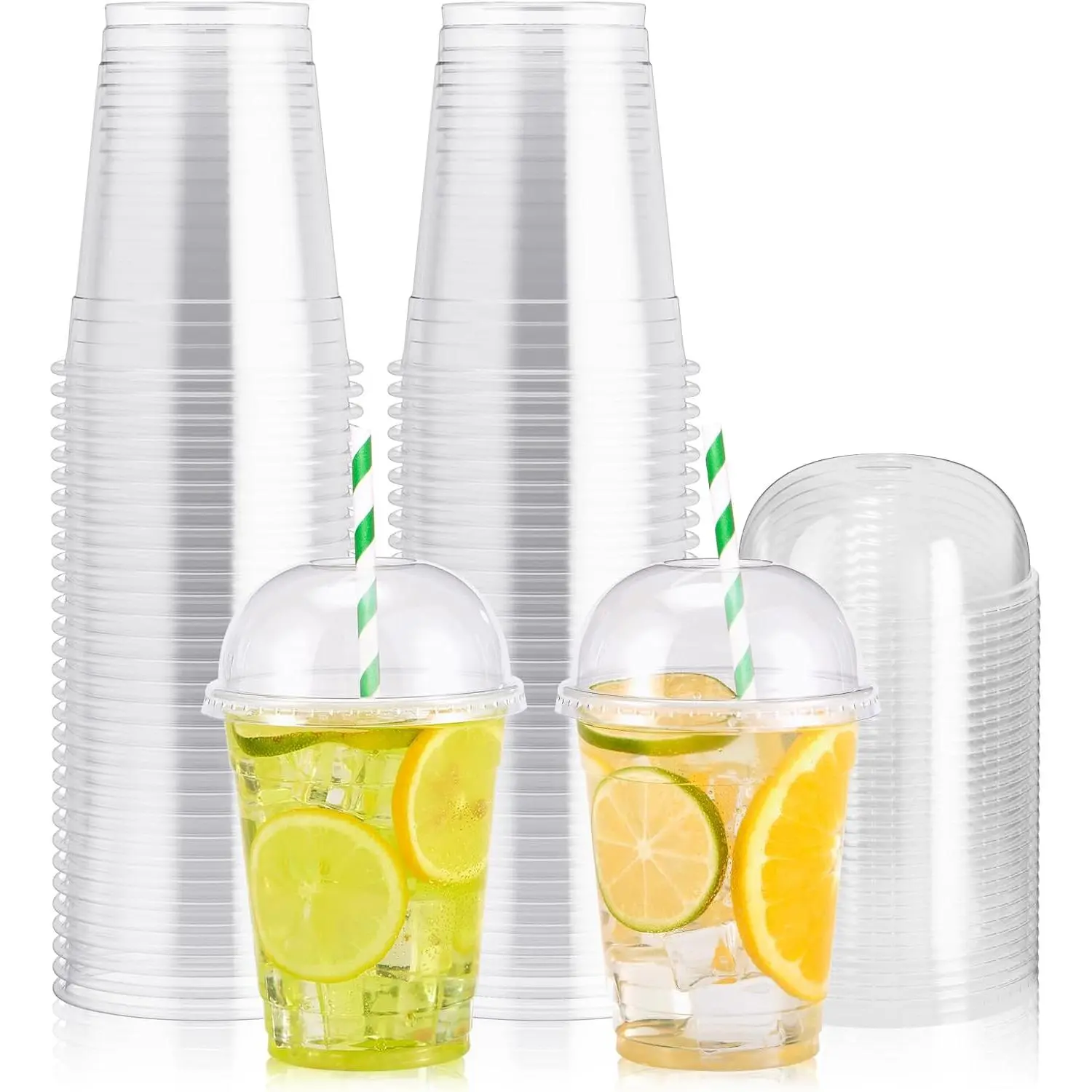 100‑Pack 12 oz Clear Disposable Plastic Cups with Dome Lids, Dessert Parfait Cups for Iced Coffee, Cold Drinks, Ice Cream, Fruit, Cupcake Party Supplies