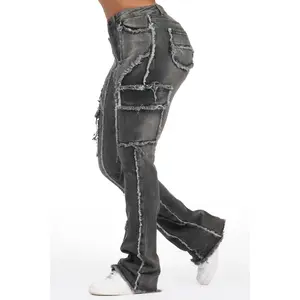 Keshia Dark Grey Wash Stacked Flare Jean