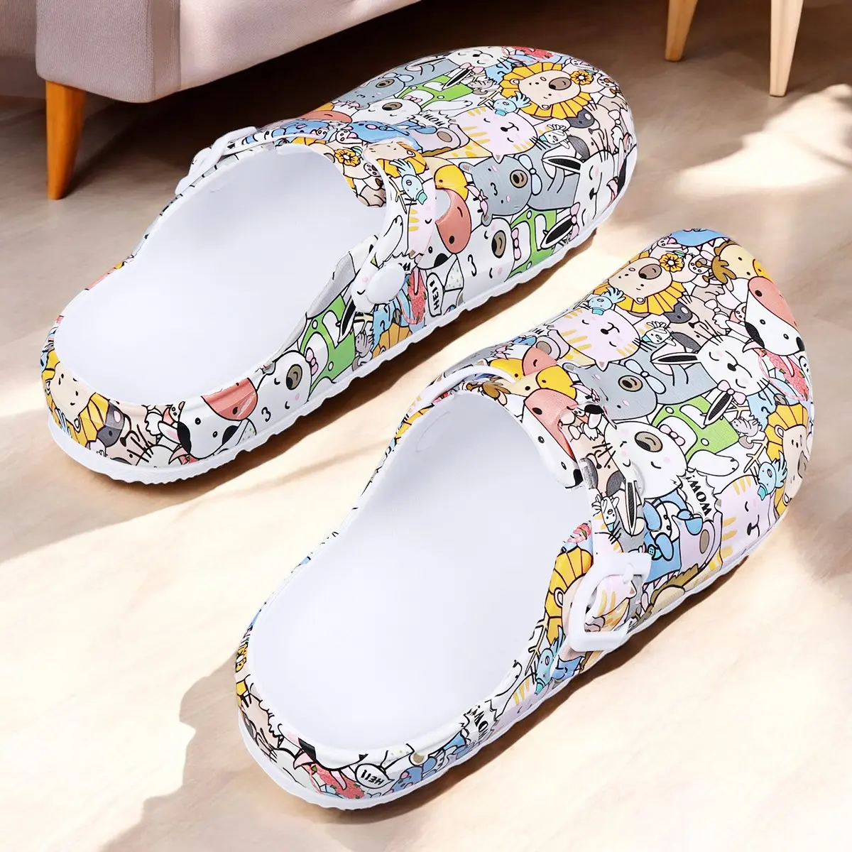 Women Printed Clogs-Waterproof Round Toe Adjustable Buckles Slippers For Indoor Outdoor Wear slippers