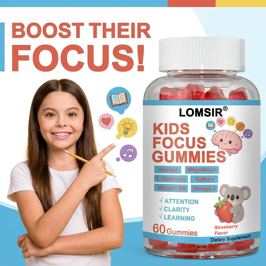 Kids Focus and Attention Gummies - Magnesium Glycinate, L-Theanine, Saffron & Inositol - Natural Clarity Support Supplement for Kids & Teens - 60 Gummies