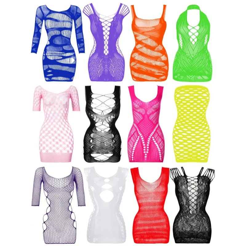 12 Pieces Women's Fishnet Lingerie - Mesh Babydoll Bodysuit Lace Smock Lingerie - For Women - Sexy & Romantic - Perfect for Date Night & Special Occasions - Ideal Gift for Her