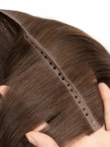 1pc Hole Weft Human Hair Extensions 16 Inches, Natural Straight Twin Tabs Hair Bundles 40g, Salon Hair Micro Ring Weaves, Glueless Straight Hair, Invisible Hairpiece