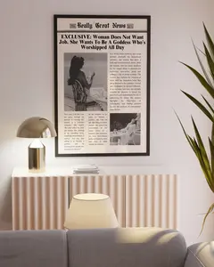 Trendy Newspapers Print, "She Wants To Be A Goddess" Wall Art, Vintage Wall Art, Times News, Preppy Decor,Dorm decor,Bar Cart Wall Art