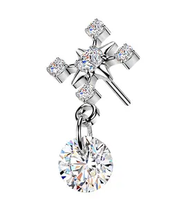 Ornamental Starburst Clear CZ Dangle Titanium Threadless Top