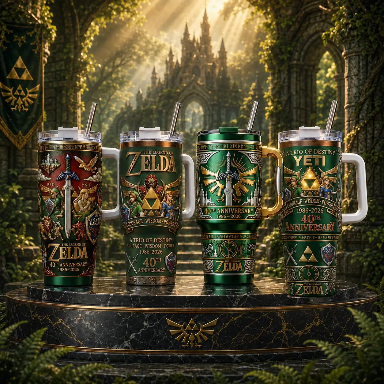 [Collection] Zelda Protector of Hyrule 40 oz Stainless Steel Tumbler Legend Classic Video Game Mug with Handle, Insulated Green Link Travel Cup, Nostalgic Gaming Holiday Drinkware, Leak Proof Cold Water Flask with Straw, Unique Gamer Geek Memorabilia Gift