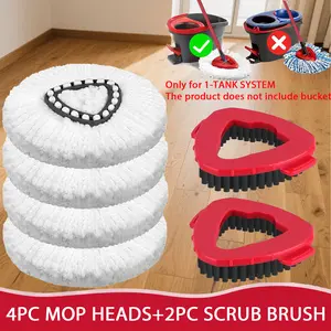 For O-Cedar Microfiber Spin Mop Heads & Scrub Brush Refills for EasyWring 1 Tank System - 4PC Mop Heads + 2PC Scrub Brush - Machine Washable & Multipurpose for Hard Floors