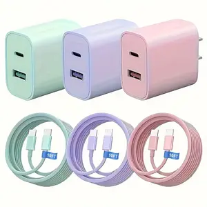 Compatible with iPhone 17/16/15 Charger Fast Charging, 20W USB C Wall Charger with 3Pack 10FT USB C to C Cable, Type C to Type C Fast Charger Compatible with Phone/Android/Phone/Samsumg/Pad