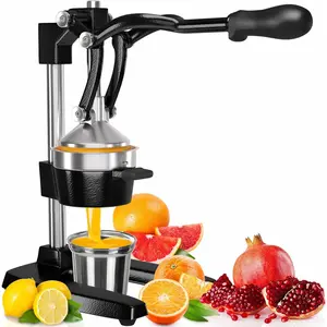 Cast Iron Citrus Juicer | Extra-Large Commercial Grade Manual Hand Press | Heavy Duty Countertop Squeezer for Fresh Orange Juice (Bonus Stainless Steel Cup) (Black)