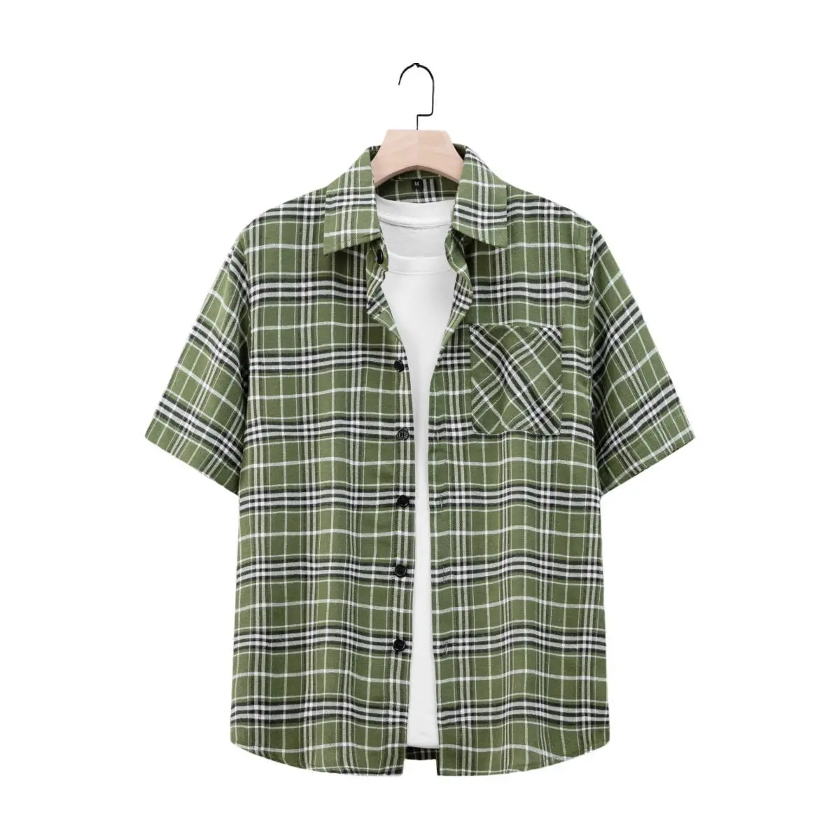 Men's Chic Vintage Checked Shirt in Soft Fabric, Oversized American Casual Short-Sleeve Button-Down with Lapel Collar, Shortsleeve, Plaid, Retro Style