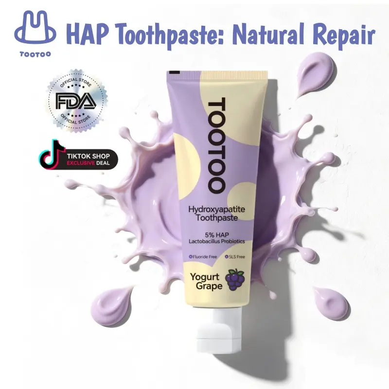 tootoo Kid Toothpaste, Fluoride-Free Formula with HAP, Probiotics & Xylitol for Daily Oral Care, Natural Grape Yogurt Flavor, 120g