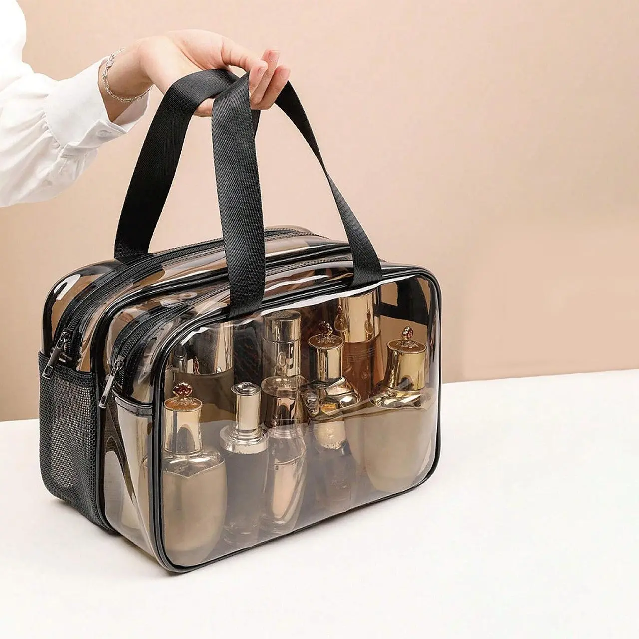 Clear Makeup Bag, Makeup Brush Storage Bag, Cosmetic Organizer Pouch, Makeup Travel Bag, Toiletry Bag, Transparent Storage Bag for Beach Travel, Cosmetic Travel Bags, PVC