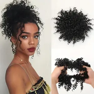 Synthetic Chignon Afro Curly Hair Bun Clips for Women Elastic Rubber Band Extensions Natural False False Hair High Temperture Fiber for Women Girls