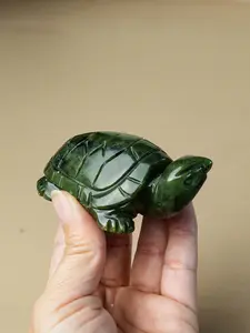 [1pc Jade Tortoise] 1pc Green Jade Hand-Carved Tortoise Figurine | Reiki Energy Pocket Statue for Home Decor & Gifts