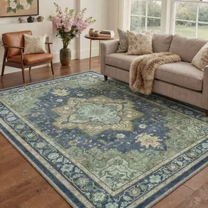 【Summervibes】GENIMO Area Rug – Machine Washable, Pet Friendly, Non-Slip Floor Rug, Soft Home Carpet, Perfect for Living Room, Bedroom, Kitchen, Hallway Decor ,AR1005-V4TGB