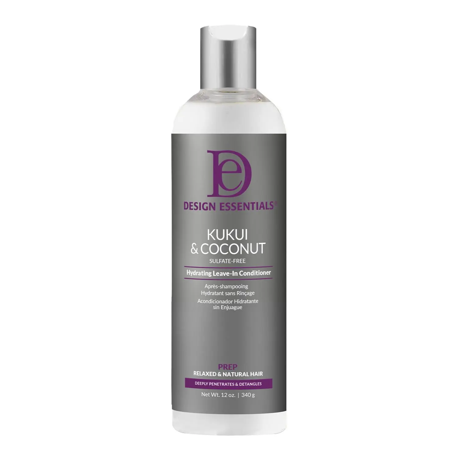 Design Essentials Kukui & Coconut Hydrating Leave-In Conditioner - Sulfate-Free Haircare for Post-Shampoo Use, 12 oz Gentle Haircare to Hydrate & Lock in Moisture, Hydration Boost, Liquid, Kukui Oil, Conditioning, Unisex, Moisturizer