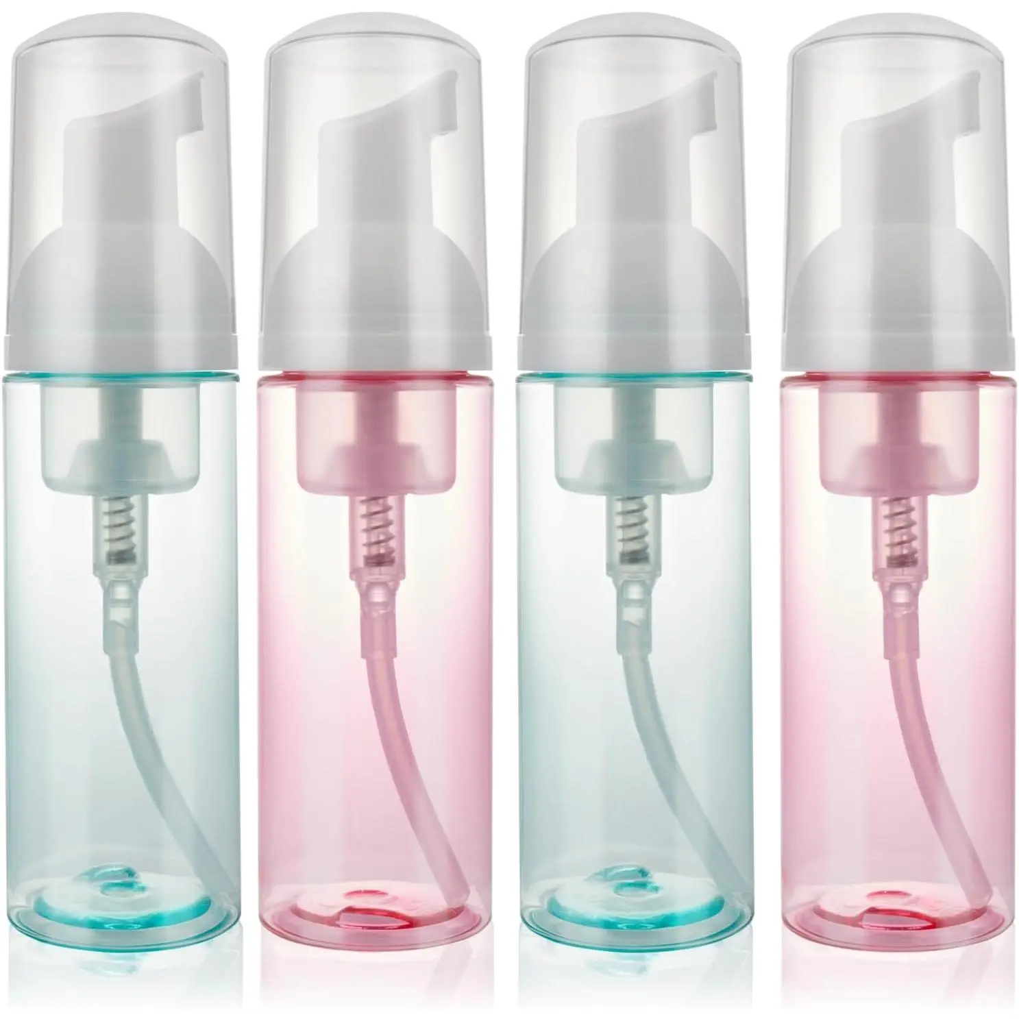 4 Pack  Pump Bottle Travel 2 oz/60 ml Small Size Mousse  Soap Dispenser Refillable Plastic Foaming Soap Dispenser Empty Travel Foaming Containers for Soap Shampoo Lash Washer