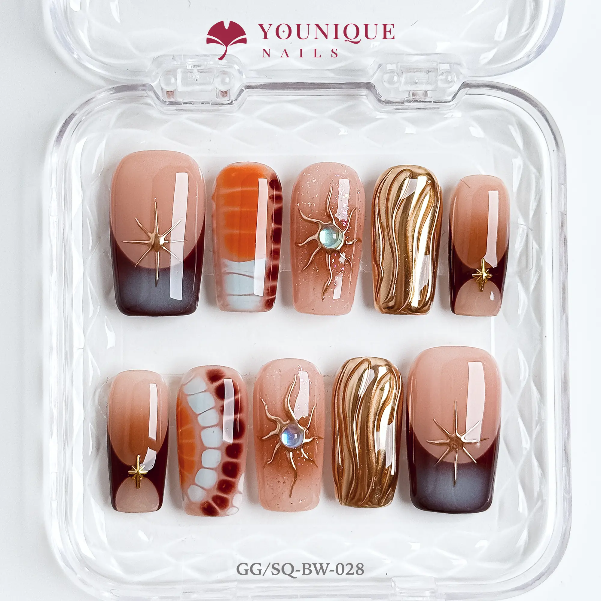 Younique Nails | GG Studio | Golden Eclipse | 10PCS 100% Handmade Press-On Nails | Reusable Colorful Art