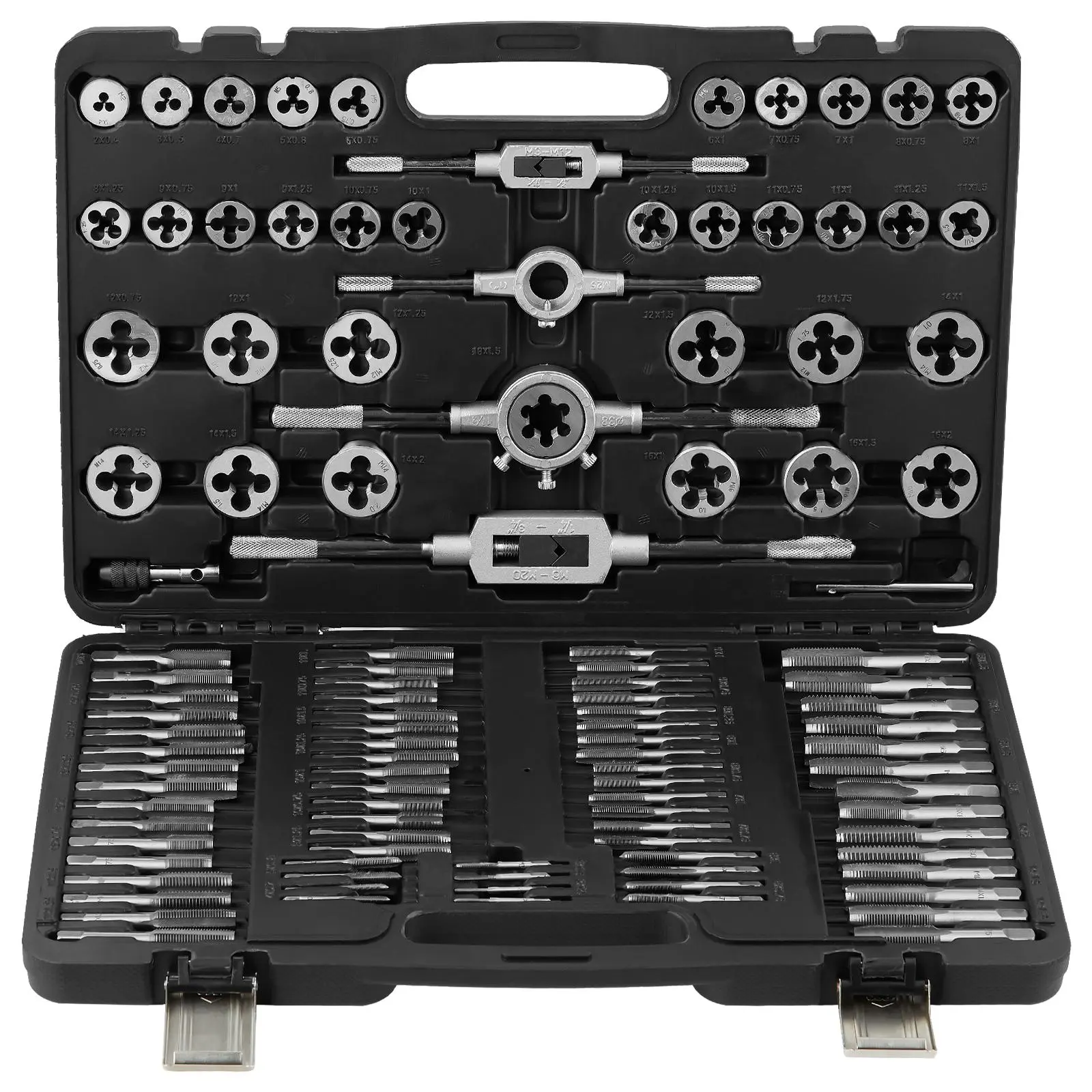 VEVOR 110-Piece Metric Tap and Die Tool Kit Set, M2-M18 CNC Machined Bearing Steel Hand Tools, 2 Pcs Tap Wrenches for Mechanics, Thread Repair, Cutting External/Internal Threads, Complete Accessories & Storage Case, Millimeters