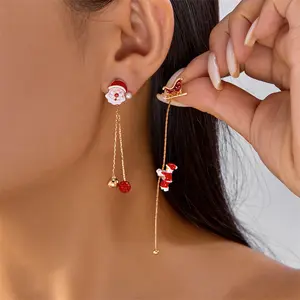 New Creative Christmas Earrings for Women – Asymmetric Santa Claus and Christmas Tree Tassel Design, Festive Holiday Jewelry for the New Year