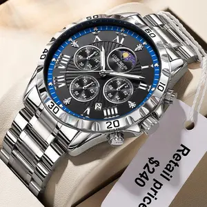 LOUIEJUELEN Commander Series Men's Luxury Swiss Multi-Function Business Watch - Sapphire Crystal, Stainless Steel Bracelet, 40mm Dial, Waterproof, Shockproof, Luminous Display, Ideal for Business & Social Occasions