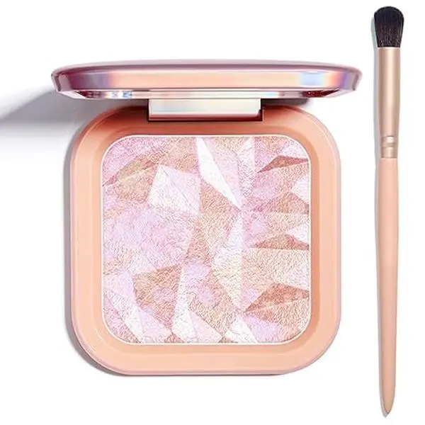 Highlighter Makeup Palette Shimmer Contour Palette (Pink Gold, 0.39oz) | for Brighten Face Contour Gold Cheek Highlight Makeup, Long Lasting Highlighter Powder with Mirror for Illuminator Makeup